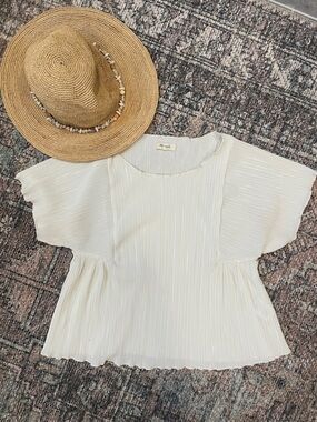 Madewell Texture & Thread Cream Pleated Blouse Flowy Boho Top Size S